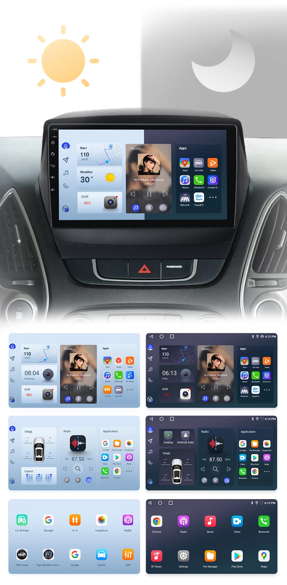 Junsun Kabelloses CarPlay Android Auto Autoradio für Hyundai Tucson 2 ix35 2009 - 2015 2 DIN Multimedia-Stereoanlage mit integriertem Lüfter GPS-Navigation SWC Bluetooth FM RDS DSP IPS-Bildschirm Auto-Intelligentes System 4G WiFi 8-Kern Plug&Play Head Unit – Detail 7