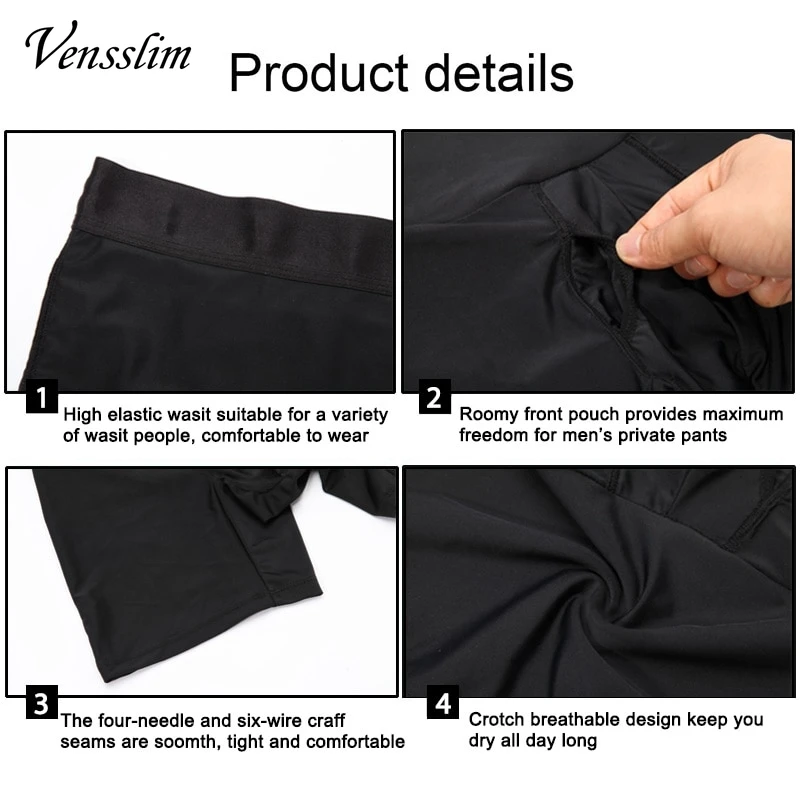 Vensslim Tummy Control Waist Trainer Pant Men Slimming Plus Size Body Shaper Shorts Compression Shapewear Thigh Slimmer Pants