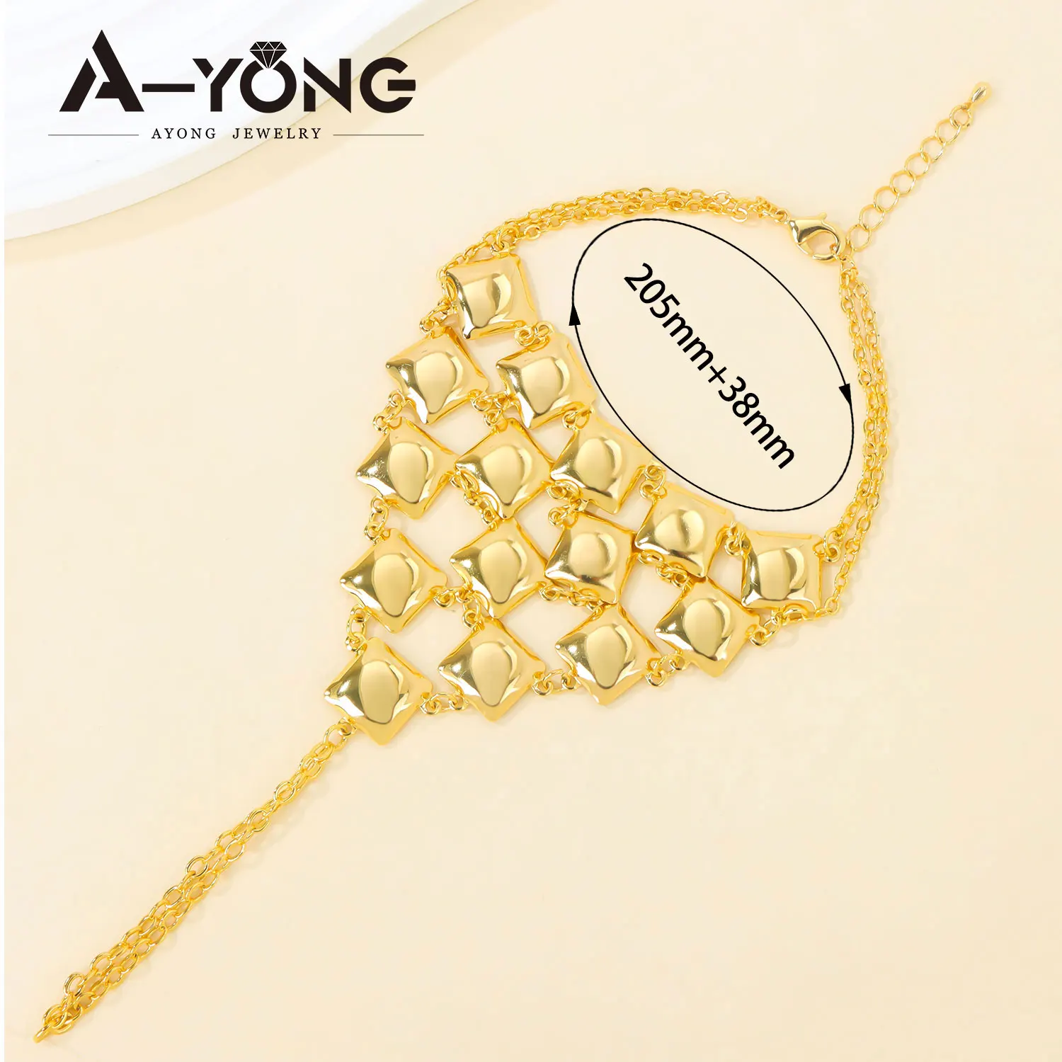 Dubai Gold Schmuck Armband mit Fingerring 21k Vergoldet Arabisch Muslimisch Schicke Armreifen Oman Frauen Hochzeit Party Schmuck – Detail 7