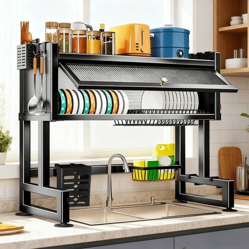 Multifunctional Kitchen Dish Drying Rack with Cover