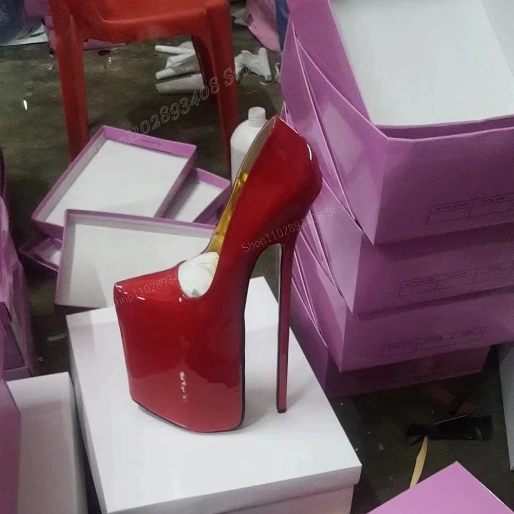 Bombas de plataforma de charol rojo Para mujer, Zapatos de tacón alto de 30cm Para club nocturno, Bar, Pole Dancing, Sexy, 2023