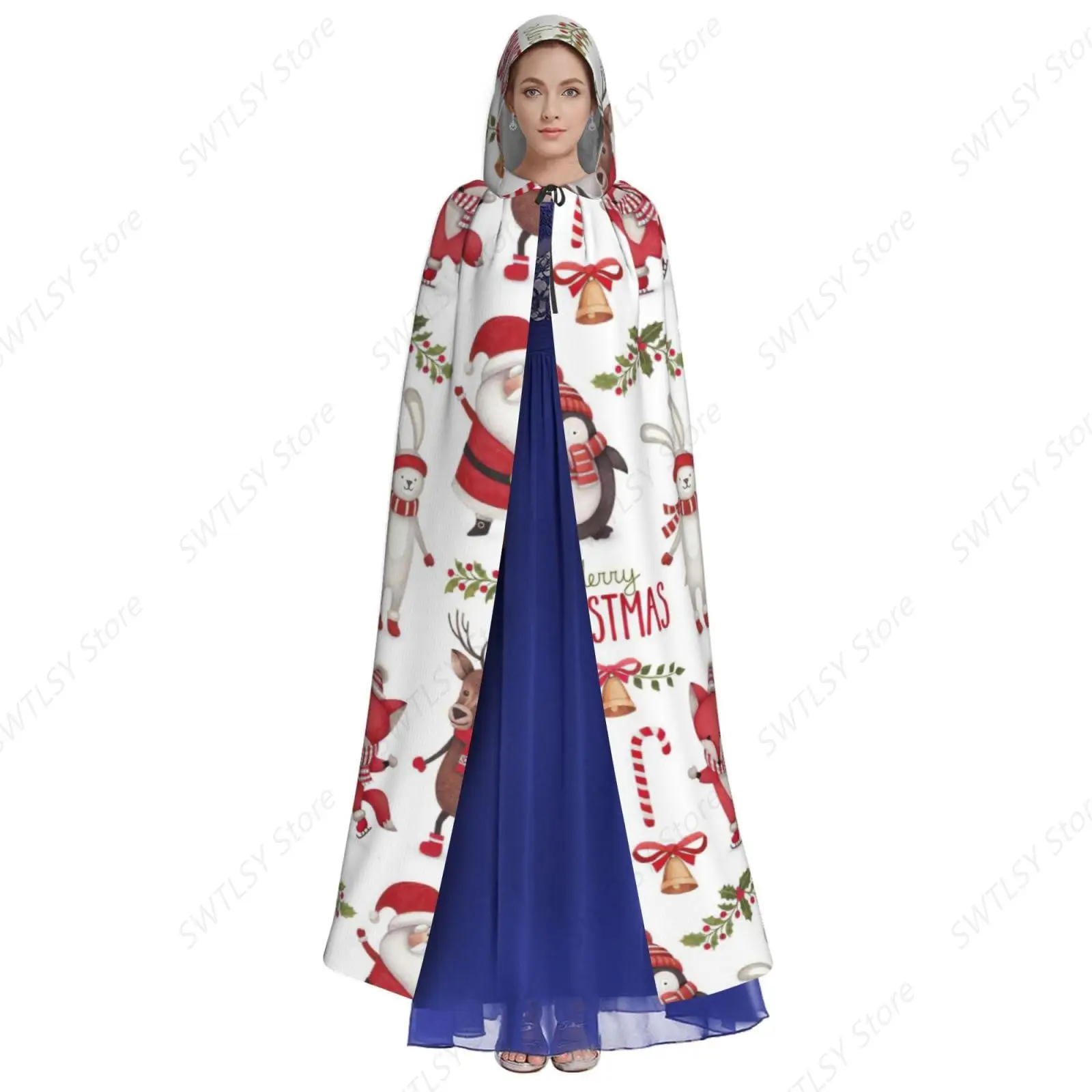 Christmas Santa Claus Print Adults Hooded Cloak With Halloween Christmas Witch Cape Robe Costume Party Supplies ?
