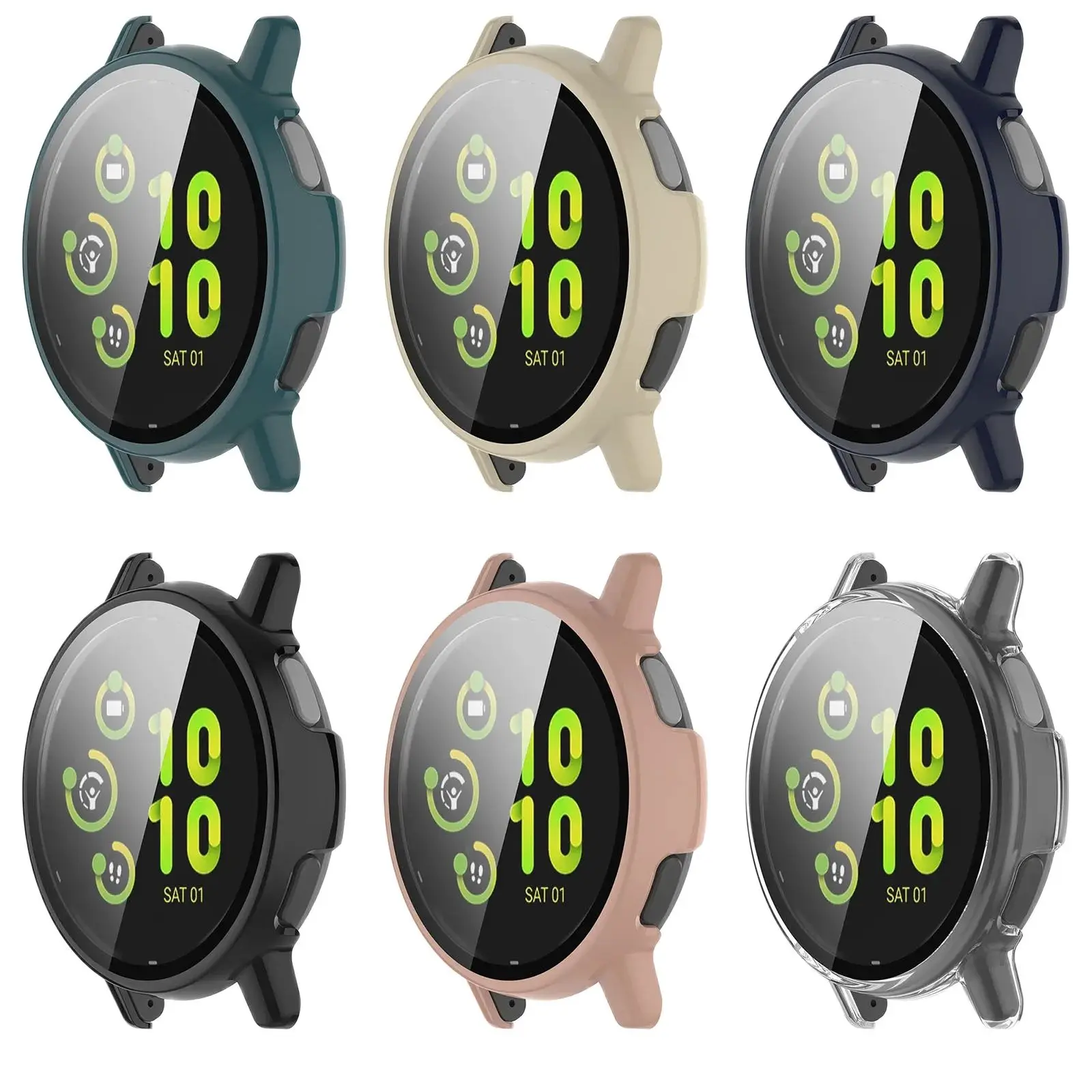 2 in1pc Glas folien etui für Garmin Vivo active 5 Displays chutz hülle für Garmin Active 5 Smart Schutzhülle Rahmen Voll schale