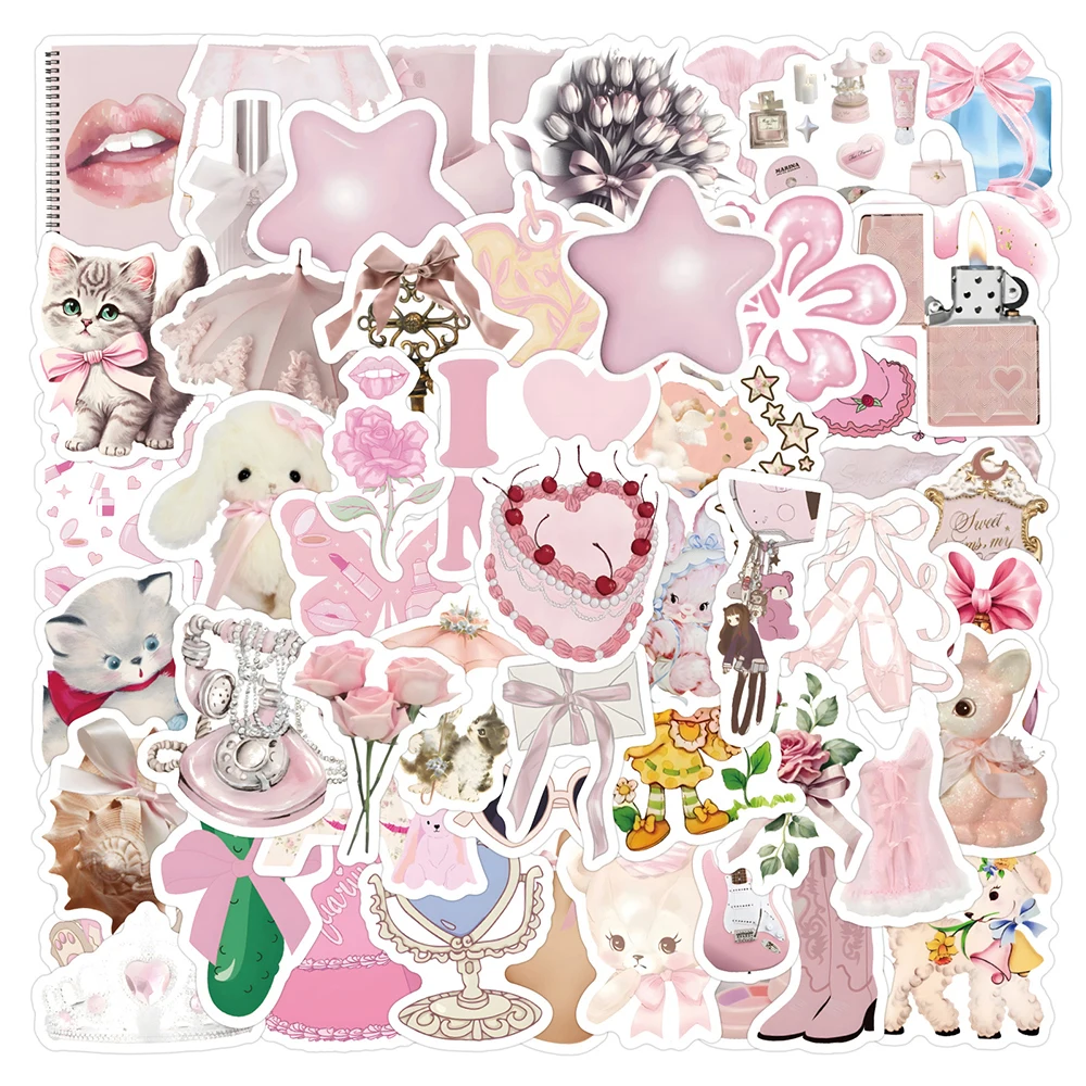 10/30/50 قطعة لطيف Ins نمط الوردي Coquette ملصقات الكرتون الجمالية الشارات مقاوم للماء DIY بها بنفسك الأمتعة المحمول الهاتف ملصق التعبئة