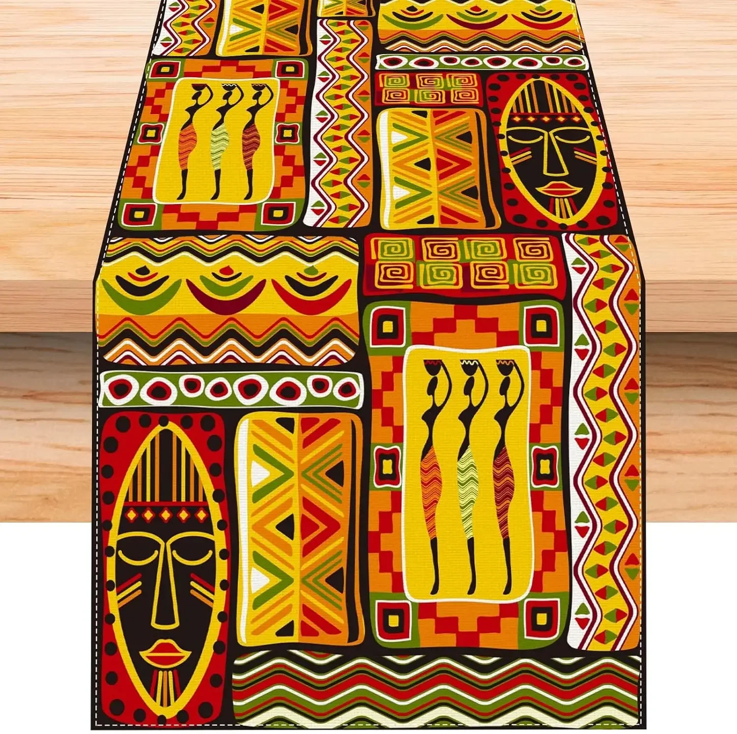 African Totems Linen Table Runners Dresser Scarf Decor Reusable Farmhouse Kitchen Dining Table Runners Holiday Party Decorations