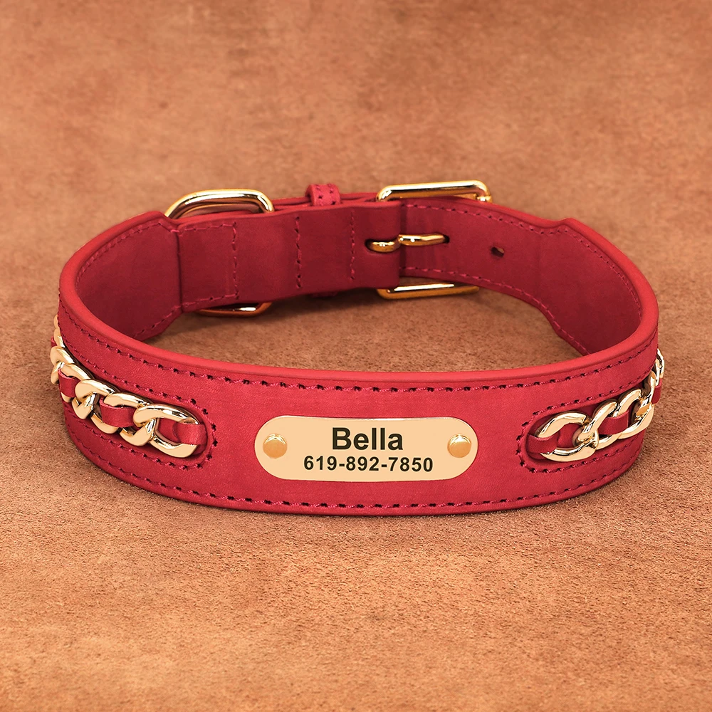 PET ARTIST Benutzerdefiniertes Leder-Hundehalsband-Zubehör, personalisiertes ID-Tag, Namensschild-Halsbänder für kleine, mittelgroße und große Hunde, französische Bulldogge, Pitbull 3