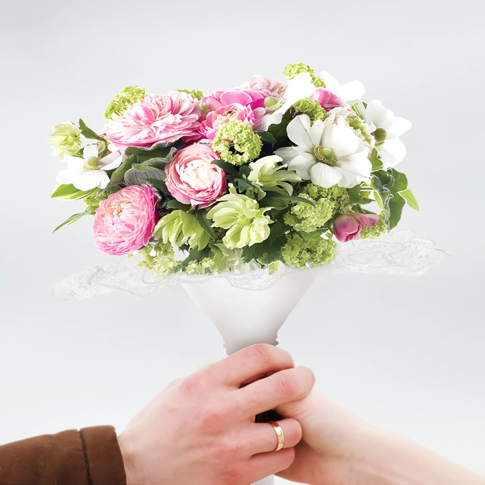 

4pcs Lace Bouquet Holders Bridal Wedding Flower Collar Diy Accessories Durable Artificial Floral Support Collars For Party