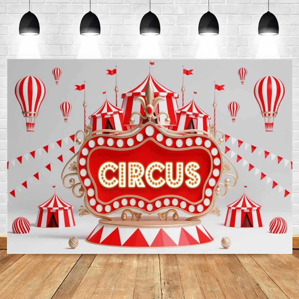 خلفية موضوع السيرك للتصوير الفوتوغرافي لحفلة عيد ميلاد الطفل، خيمة حمراء، عجلة فيريس، ديكور خلفية صورة كرنفال السيرك #2