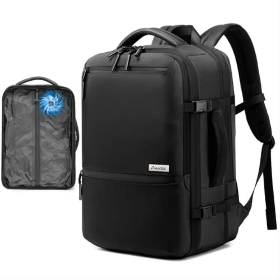 

Вакуумный дорожный рюкзак 60 л со встроенным насосом, расширяемый, черный, с вакуумной компрессией, подходит для 17-дюймового ноутбука, водонепроницаемый