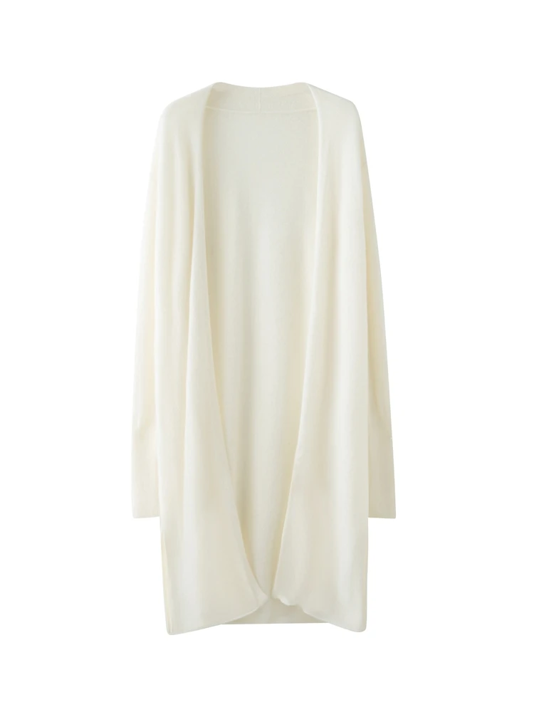 

2025 Chic Women's Long Cardigan Sweater 100% Cashmere Knitwear Casual Simple Long Cardigan Coat Spring Autumn Winter Open Stitch