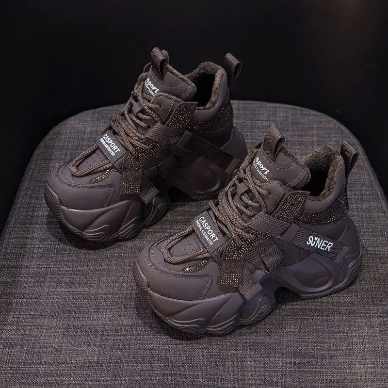 

Женские утепленные кеды на высоком каблуке 8 см, увеличивающие рост, из канваса, в стиле Dad Shoes, модные, для невысоких, визуально удлиняющие ноги