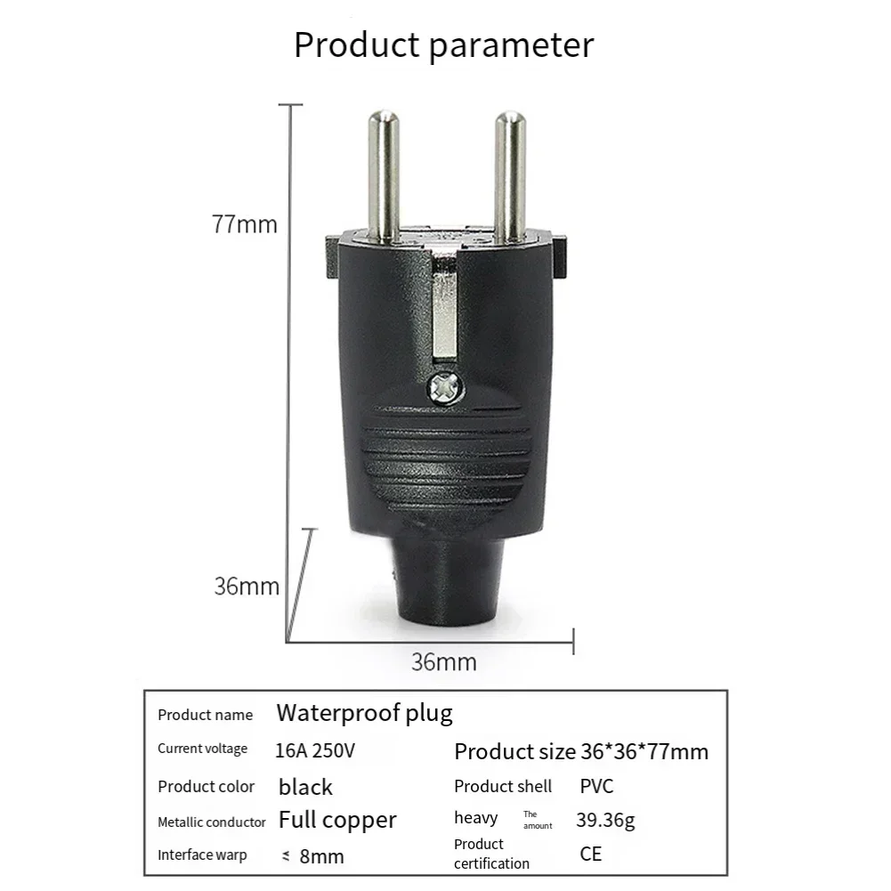 1 szt. Adapter UE wtyczka zasilania wodoodporne gniazdo kontaktowe ochronne złącze gumowe zewnętrzne wodoodporne złącze wtykowe euro 250V 16A