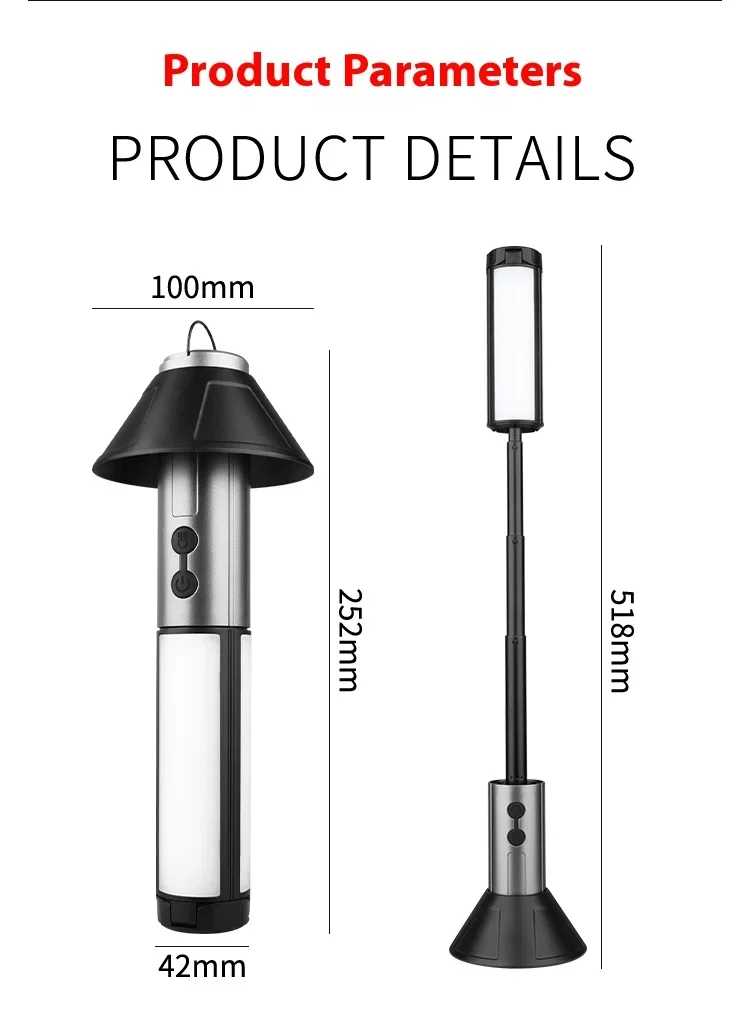 Portable Foldable Camping Tent Lamp USB Rechargeable Emergency Work Floodlight for Outdoor Camping Hiking