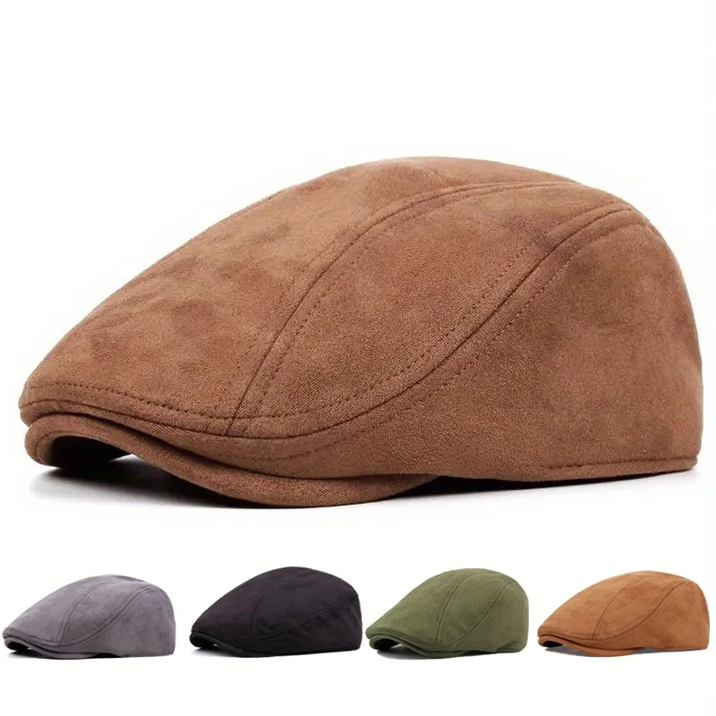 Neue Wildleder Winter Baskenmütze Hut Mode Männer Frauen Einstellbare Zeitungsjunge Mütze Flache Visier Berets Unisex Panama Hut Retro Casual Baskenmütze Gorra