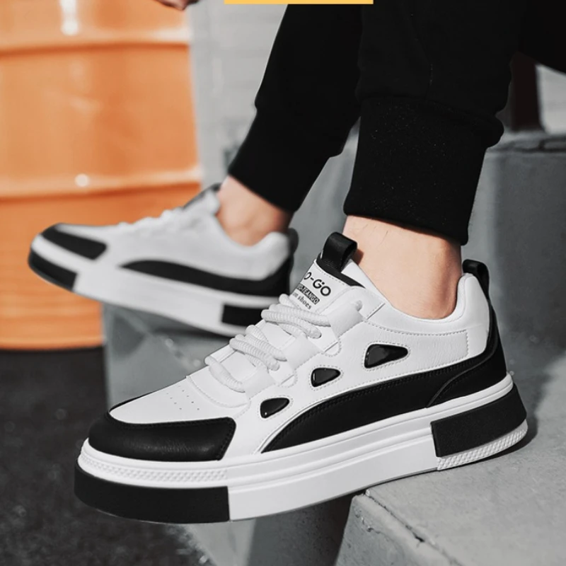 

Four Seasons Super Fine Leather Low-top Round-toe Color-blocked Belt Fashionable Durable High-quality Vulcanized Board Shoes