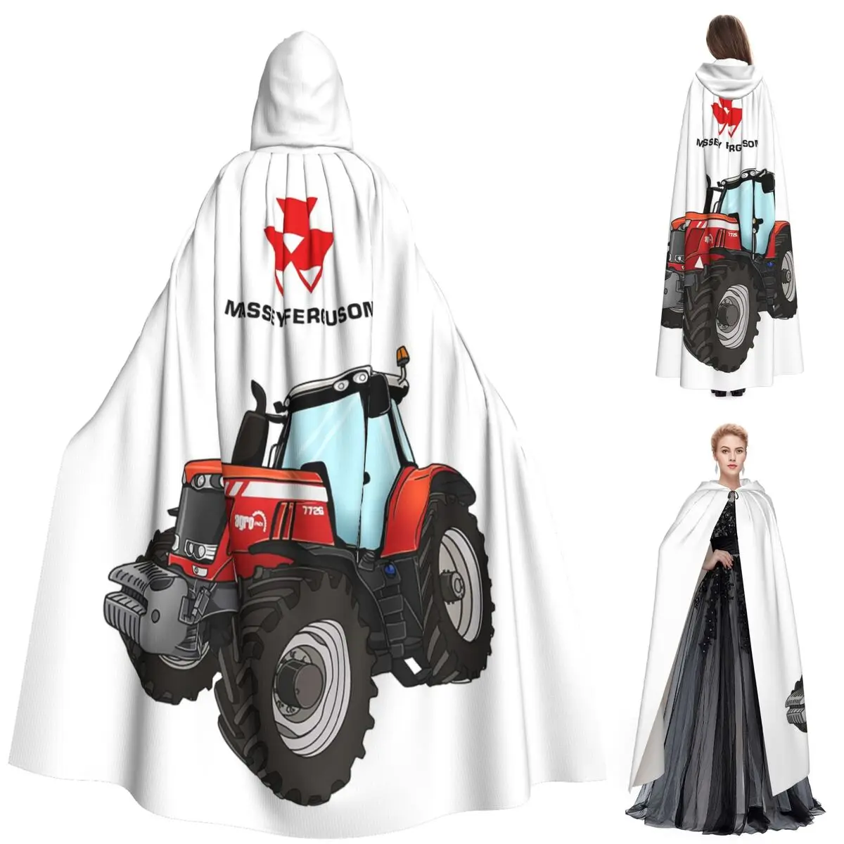 

Massey Ferguson Tractor Red Tractor Long Hooded Cloak Witch Medieval Costume Cosplay Cape HalloweenCoat Adult Unisex