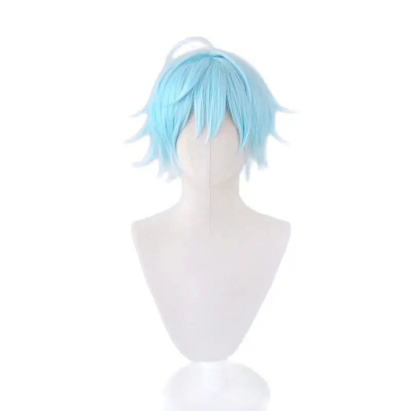 Genshin impacto chongyun peruca cosplay chong yun 30cm gelo azul unisex anime perucas resistentes ao calor perucas sintéticas do dia das bruxas