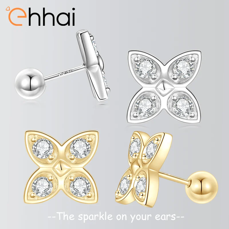 

Ehhai круглые серьги-гвоздики с муассанитом на спине для женщин, стерлинговое серебро S925, хрящ, пирсинг ушей, ювелирные изделия, подарки Pendientes