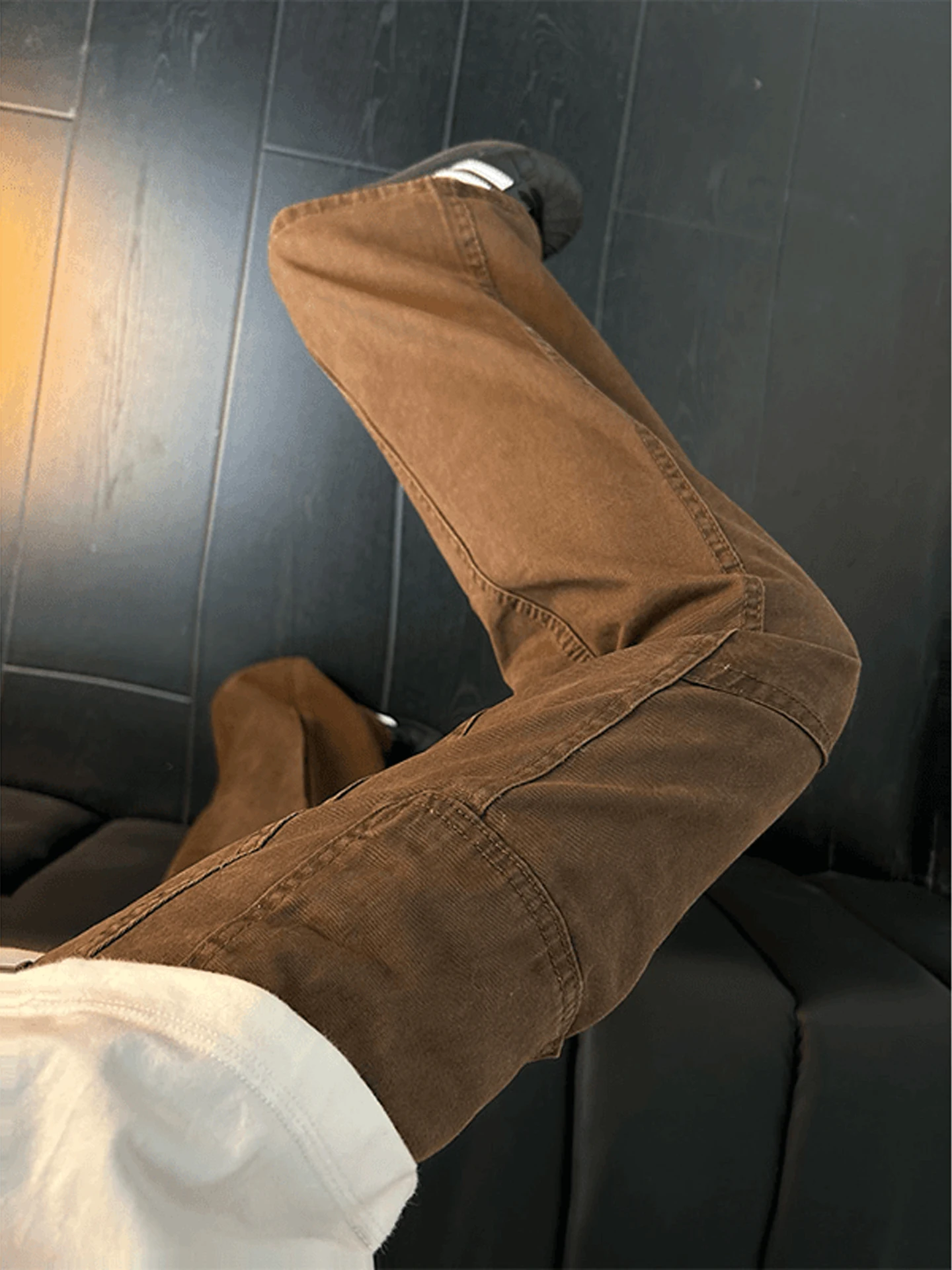 

Retro Coffee Color Pure Cotton Men's Jeans Autumn Winter Fce Straight Leg Micro Flared Workwear Pants American Logging Sle