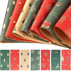 Christmas Wrapping Paper Gift Bouquet Packaging Christmas Decorations Clear Elk Snowflake Xmas Tree Pattern Party Craft Ornament