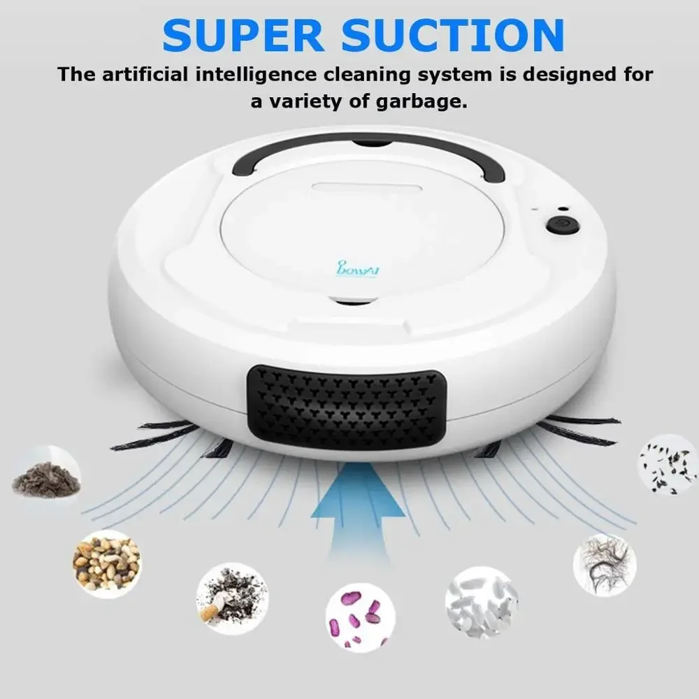 1800Pa 3-in-1 Automatic Smart Robot Vacuum Cleaner USB Rechargeable Multifunctional Dry Wet Sweeping Robot Household Appliance