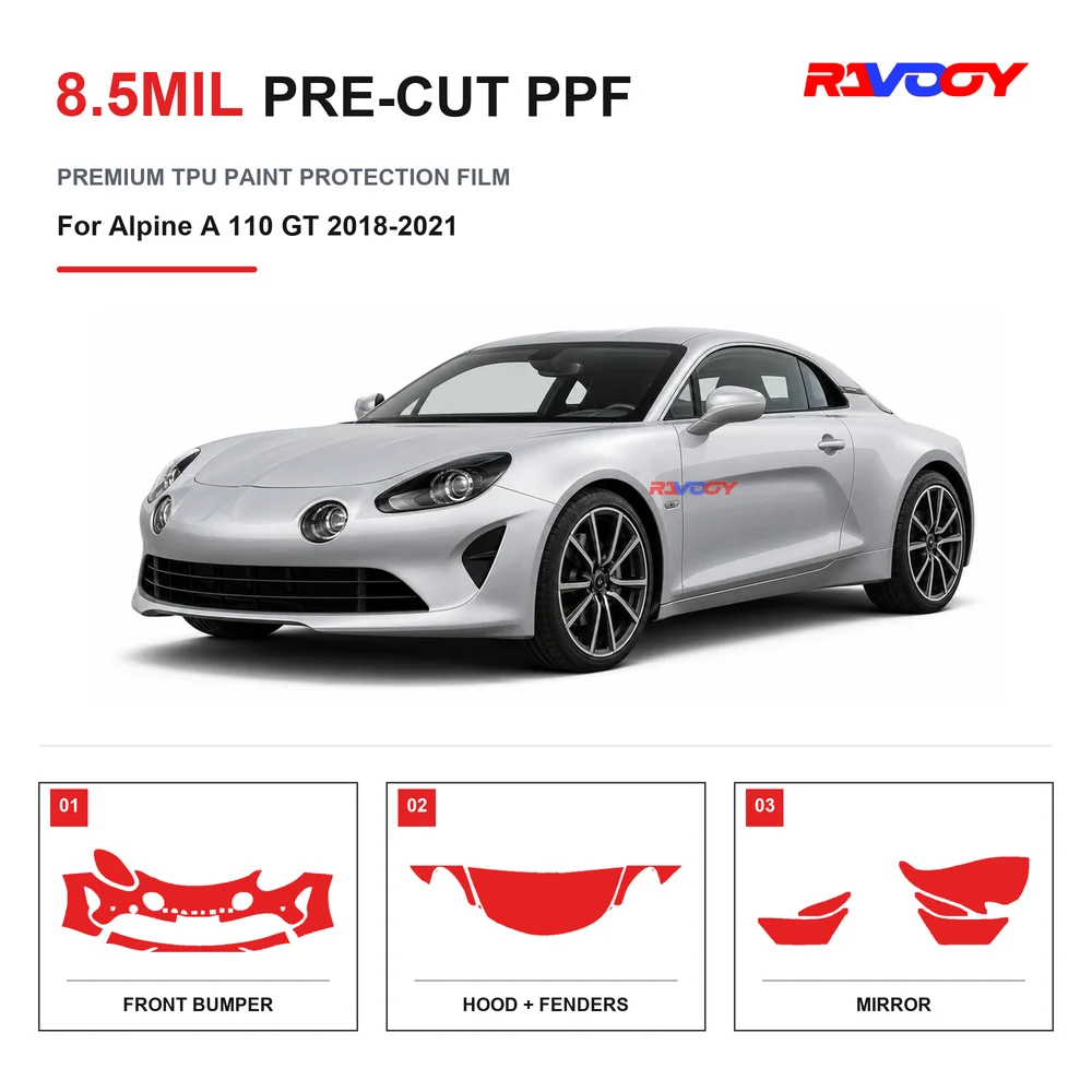 Precut PPF For Alpine A 110 GT 2018-2021 8.5mil TPU Clear Paint Protection Film Self Healing Hydrophobic UV Stone Chip Guard
