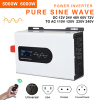 5000W 6000W Pure Sine Wave Inverter Power 12V 24V 48V 60V 72V To AC 110V 220V Converter Solar Car Inverters Off Grid Transformer