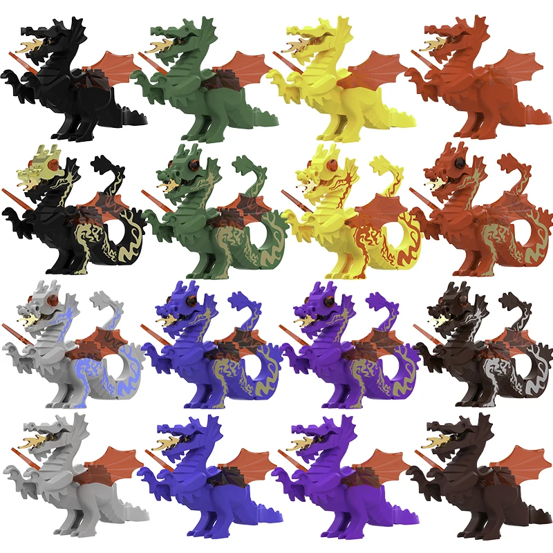 Moc Animal Medieval Dragon War Horse Bear Elk Wolf Tiger Mammoth DIY Model Building Blocks Kids Toys Gifts Boys Girls Juguetes