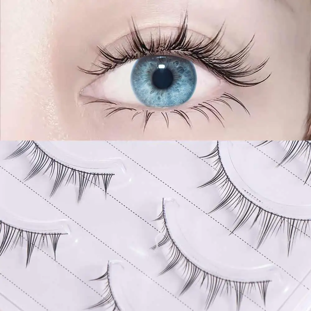 Faux Cils Doux et Portables, Résistant à la Transpiration, Outil Cosmétique Naturel, Réutilisable, Tige Transparente, Bande Dessinée, Maquillage, 5 Paires