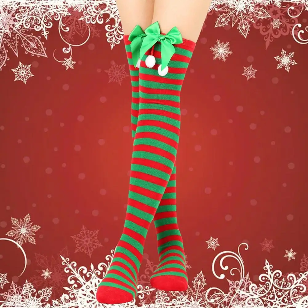 Christmas Ornaments Socks Striped Long Stockings Christmas Decorations High Socks for Girls Striped Knee Socks