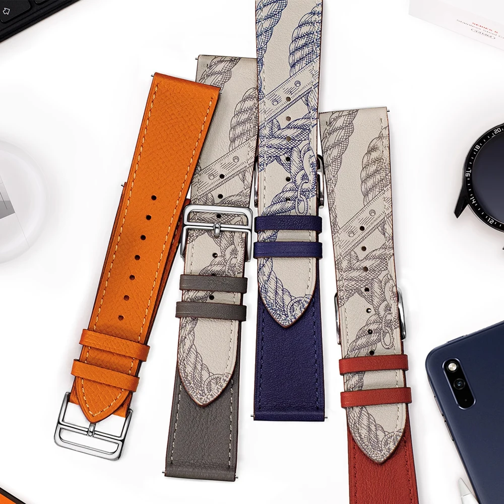 20mm 22mm Leather Band For Samsung Galaxy watch 4/5/6 classic/5 Pro/active 2/Gear s3 Bracelet correa Huawei GT-2-2e-3-4 strap