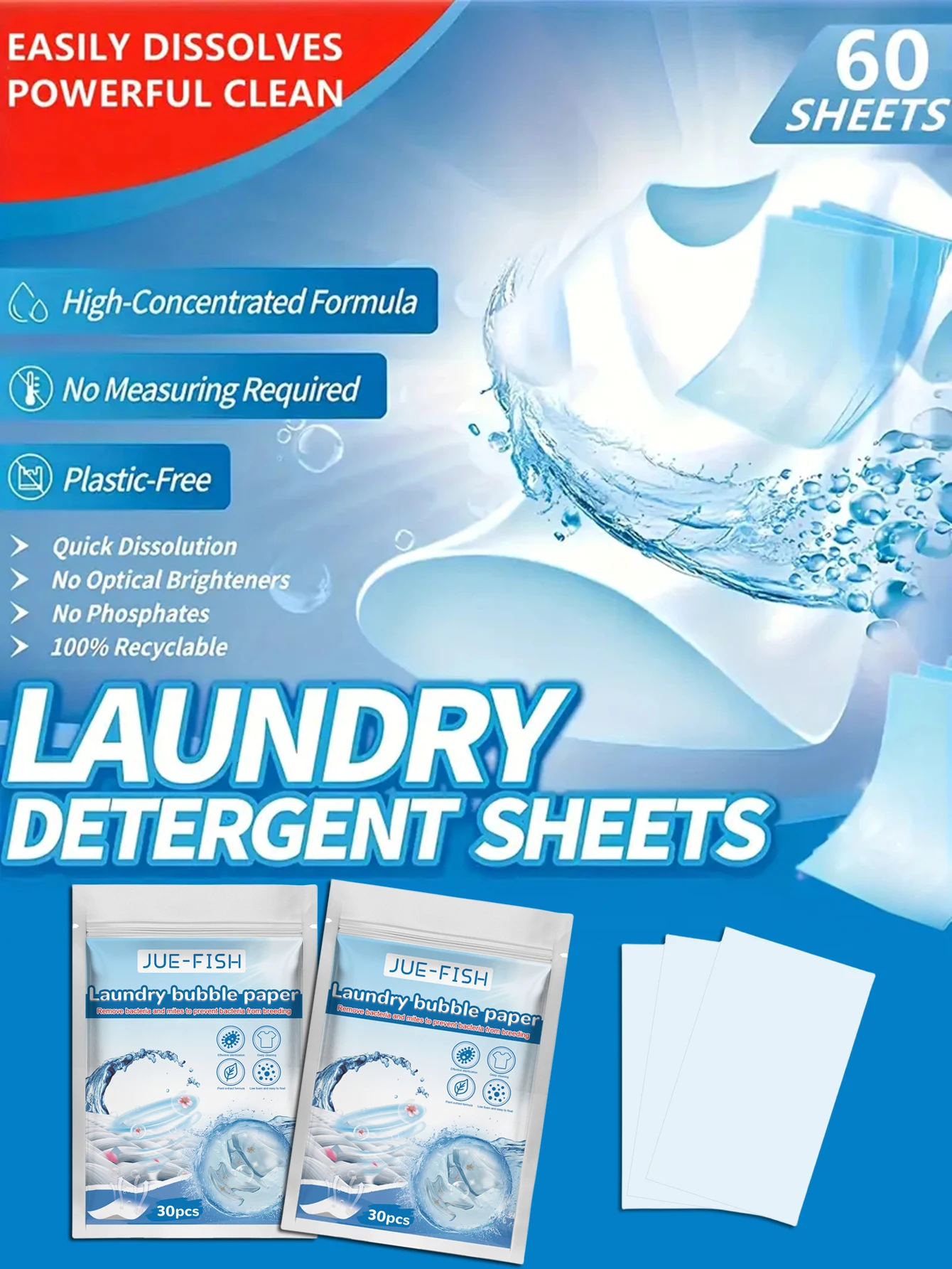 Plastic-Free Laundry Detergent Sheets Laundry bubble Paper Biodegradable Cleaning Strips for commercial /laundry room