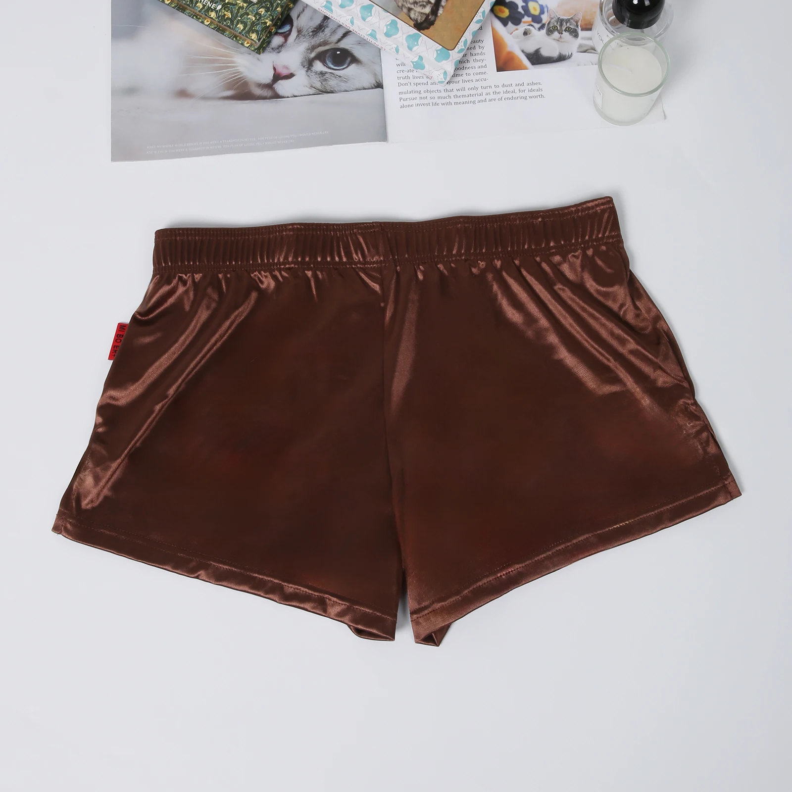 Sexy Nachtwäsche, Schlafanzug, kurze Hosen aus Satin, Herrenunterwäsche, Lounge-Pyjama, Homewear, Schlafhose, Boxershorts – Detail 7
