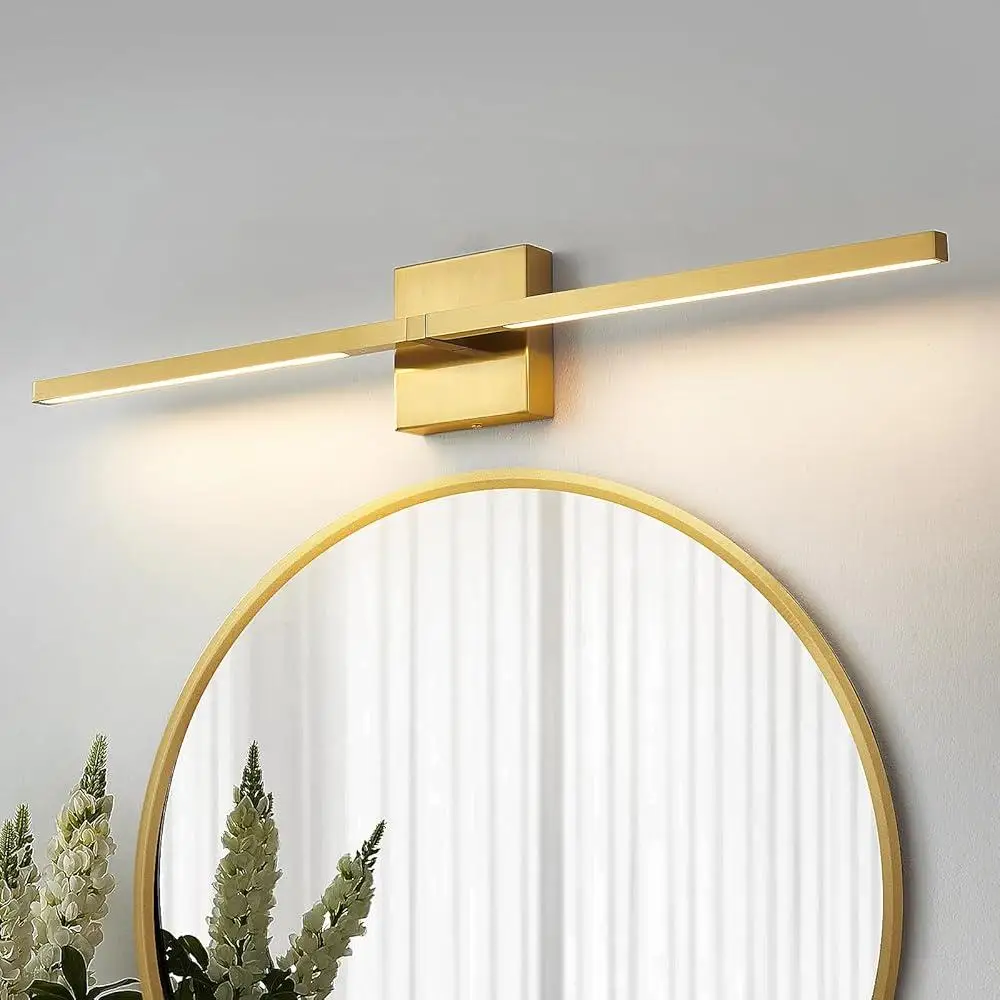 Rotatable LED Bathroom Vanity Light Fixtures Modern Waterproof Anti-Fog Gold Linear Design 30 Inch Hardwired Lighting Mirror