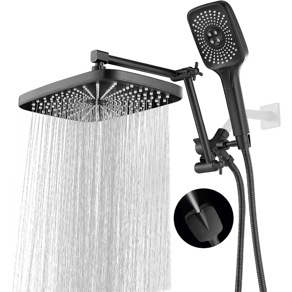 

Pressure Rain Shower Head with Handheld Spray Combo, 12 Inch Rainfall Shower Heads with Adjustable Extension Arm, Wide Dual