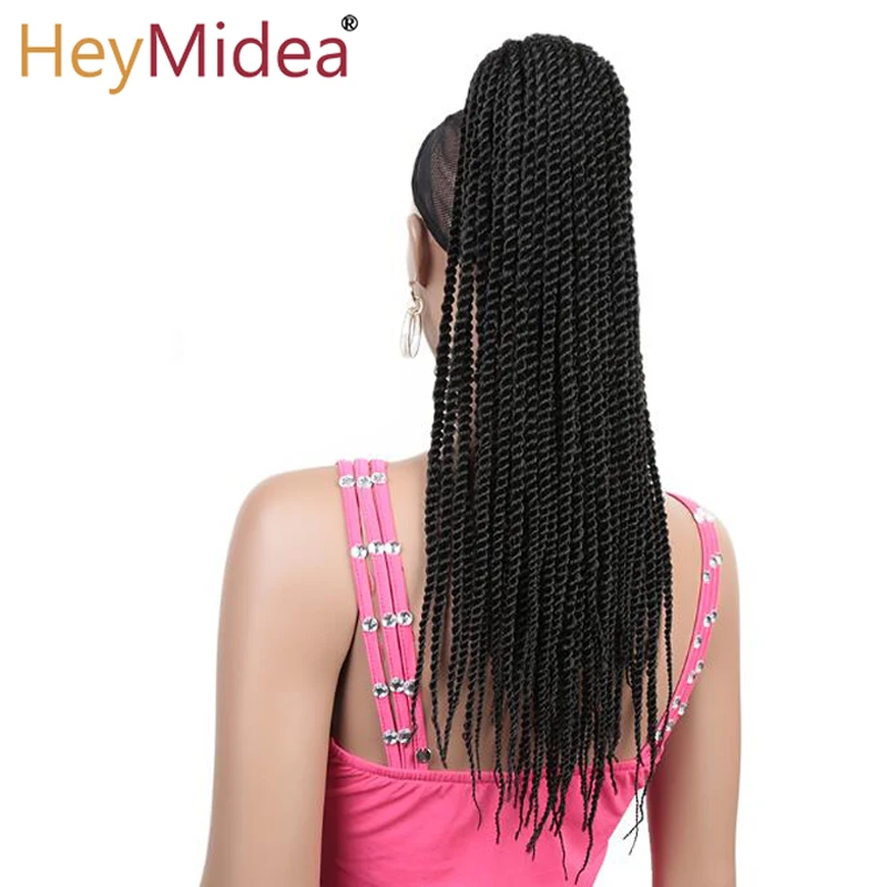 Braided Senegal Ponytail 20\'\'Box Braids Ponytail  Bun Clip-in Afro Natural Ponytail Crochet Braided Hair Extensions for Woman