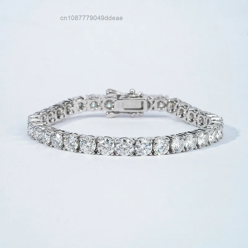 S925 necklace Moissanite Starsgem S925 Silver Moissanite Tennis Bracelet 3mm 4mm 5mm Round Cut Moissanite 6.5in -7.5in Link C