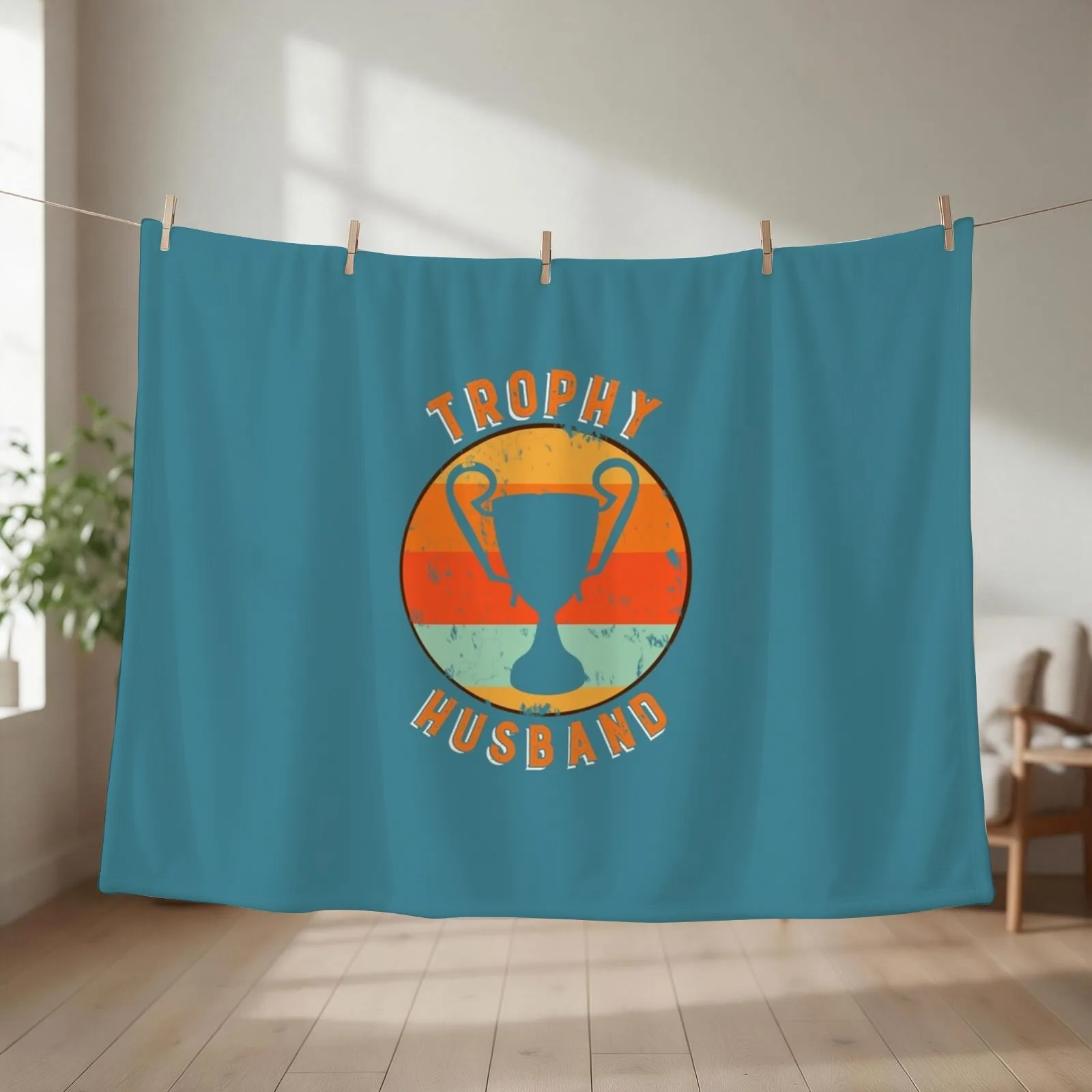 Trophy Husband Retro Throw Blanket couch cozy soft plush fuzzy picnic outdoor blanket