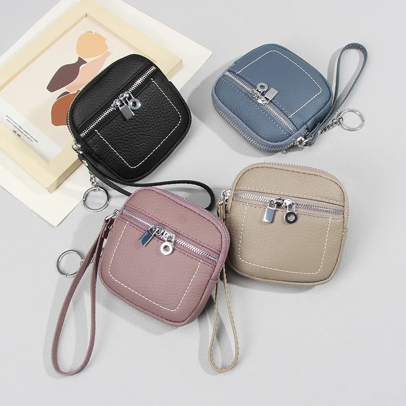 

Genuine Leather mini change bag wine red small wallet women headphone storage bag business card bag candy coin bag wallet