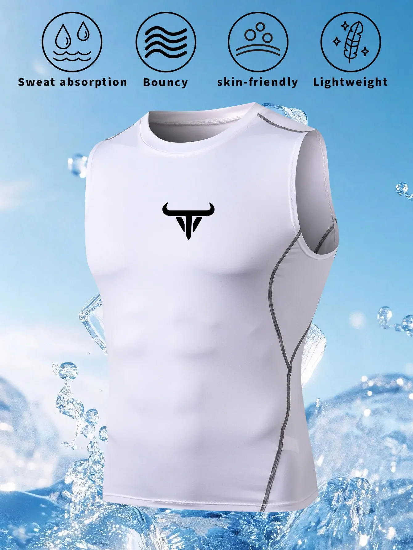 

2D printed T-shirt, men's tight sports vest, basketball, running, track and field, high-elasticity training top