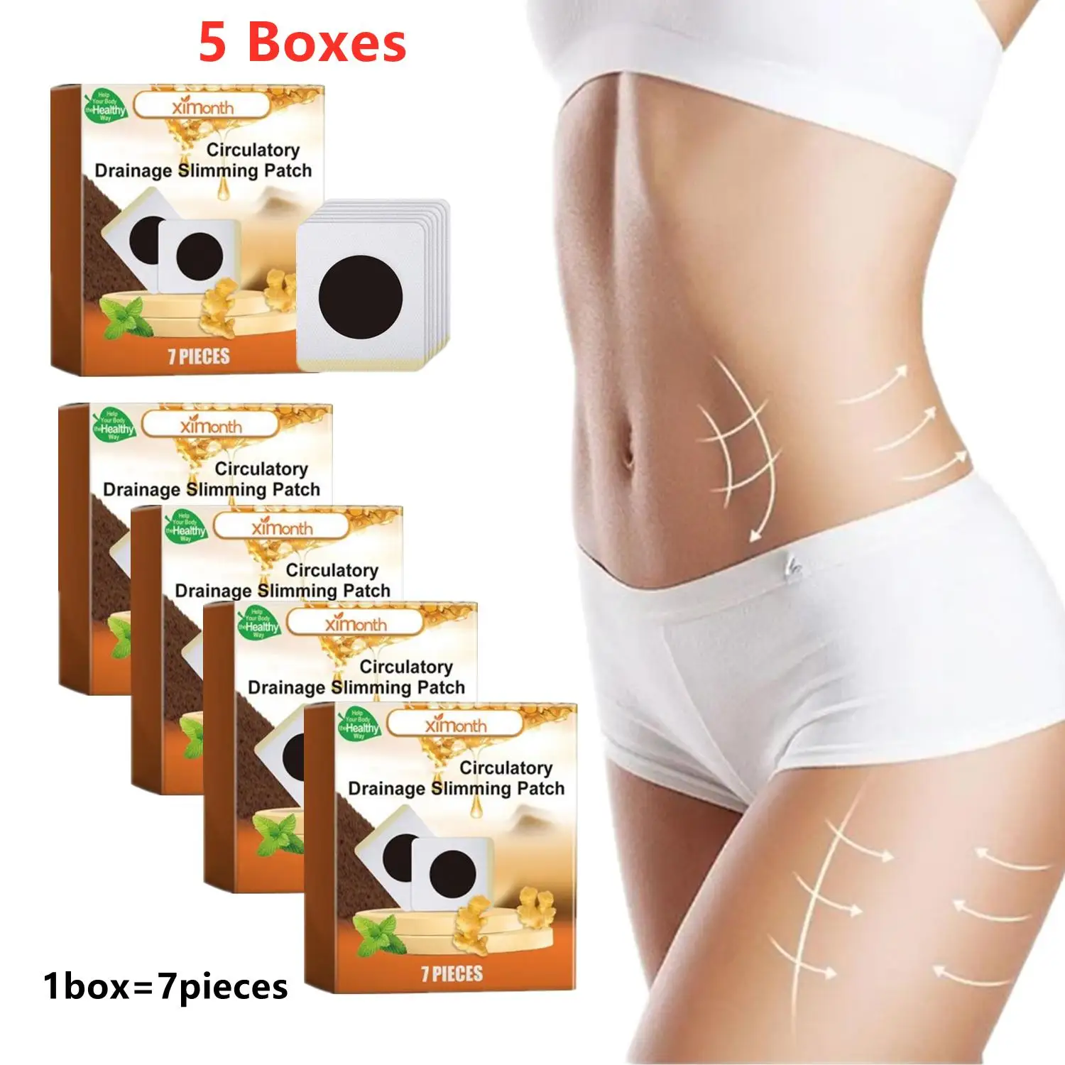 Perda De Peso Fat Burning Patch, Patch De Emagrecimento, Belly Slim Patches, Estômago Adesivo, Cuidados De Saúde, Drenagem Circulatória De Abelha, Caixa De 5