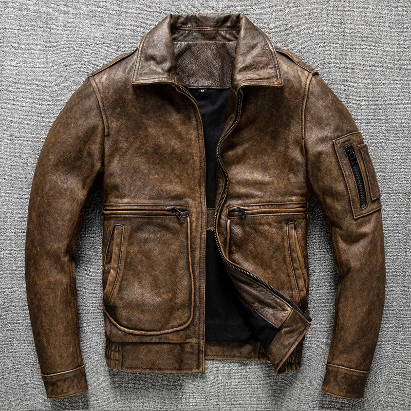 

leather for men pure cowhide short motorcycle suit men's outerwear
