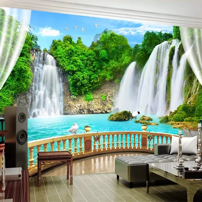 Custom Mural Photo 3D Wallpaper Waterfall Landscape curtain Extension forest Living room TV background wall bedroom restaurant