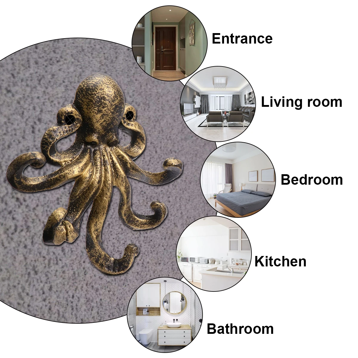 

Octopus Iron Key Octopus Hook Hanger Retro Wall Mount Coat Rack Vintage Copper Finish Storage Organizer