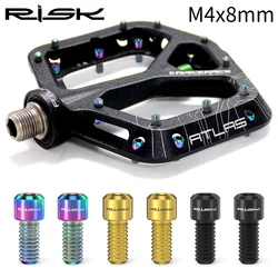 RISK 8pcs M4x8mm Titanium Alloy Downhill Mountain Bike Pedal Screws Anti-Slip TC4 Ti Bolts for XC AM DH MTB Bicycle M4*8mm