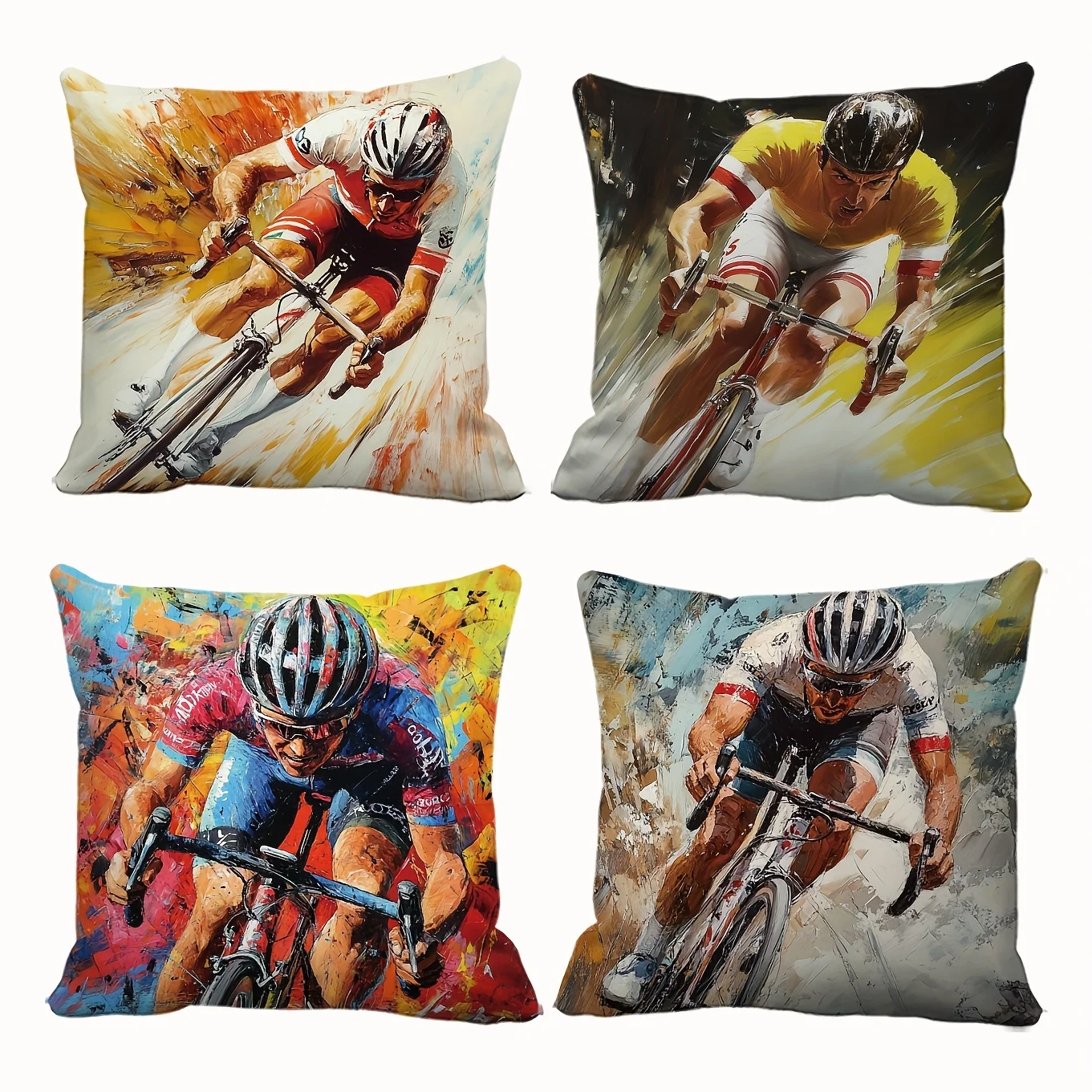 Cycling Pillowcase Set 4pcs 40x40cm Throw Cushion Covers for Sofa Bike Art Decor Modern Sport Gift