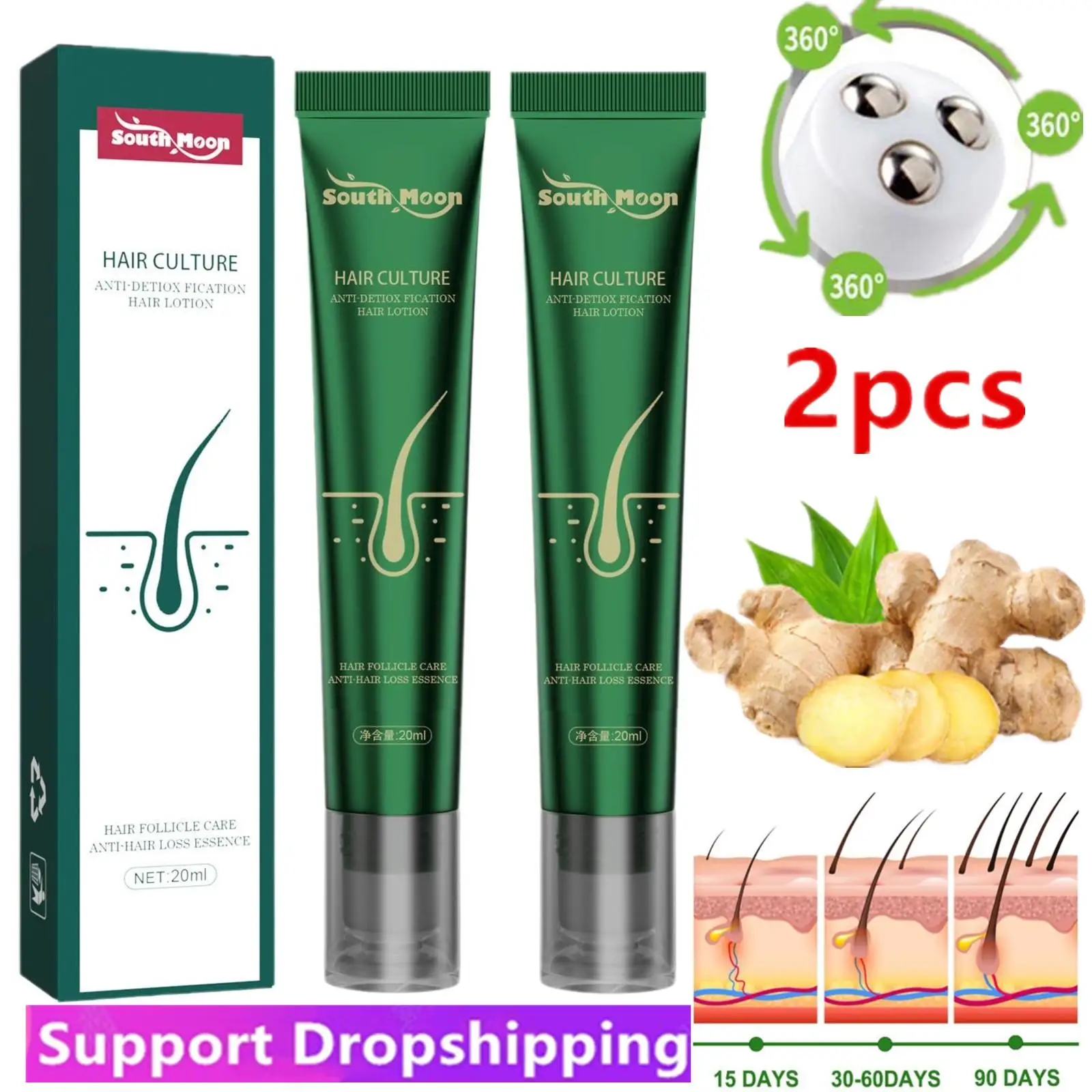 

2Pcs Regrowth Hair Serum Roller Hair Care Anti Stripping Liquid Suitable For All Types Of Hair Loss Scalp Nourishing