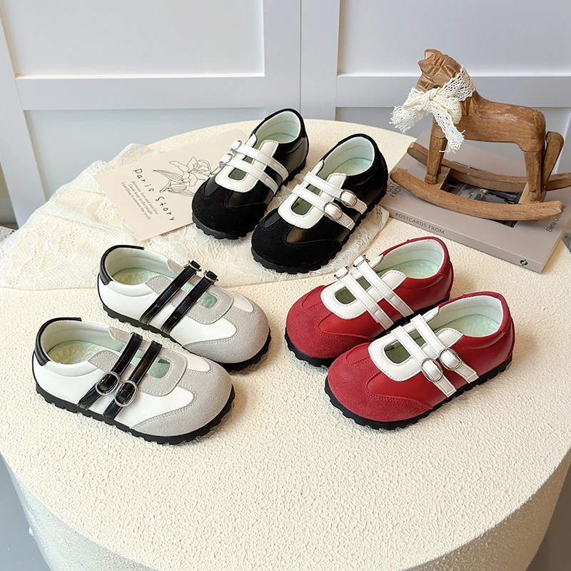 

Girls' Leather Shoes 2025 Spring/Autumn New Shallow Mouth Round Toe Kid's Casual Shoes Fashionable Retro Children's Shoe 22-31