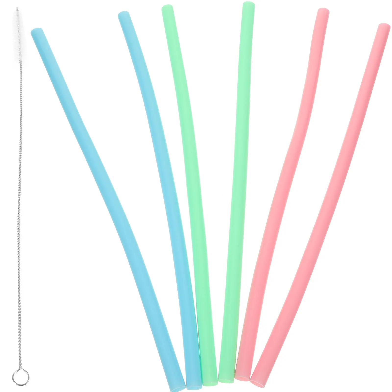 

1 set Flat Bottom Cup Straws Reusable Silicone Drinking Straws For Home Travel Party Tumbler Juice Straw Set With Cleaning Brush