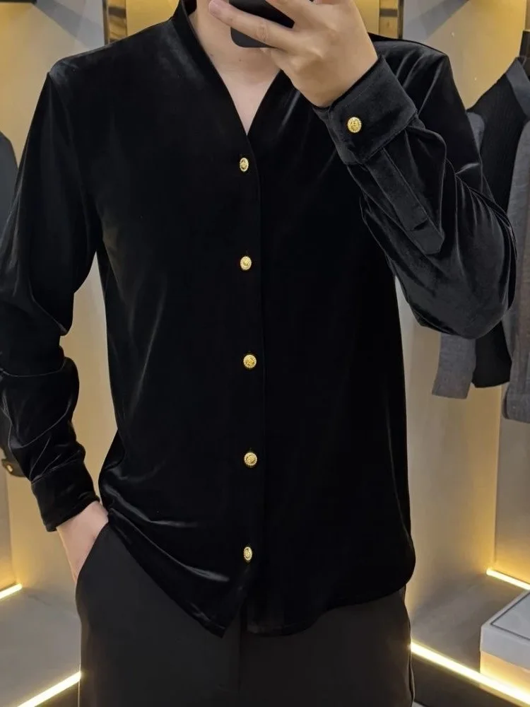 

High Quali Men's Velvet Jaet 25309 Faionable Versatile Spring New Arrival Stand Fit Pure Color Long Sve Warmth